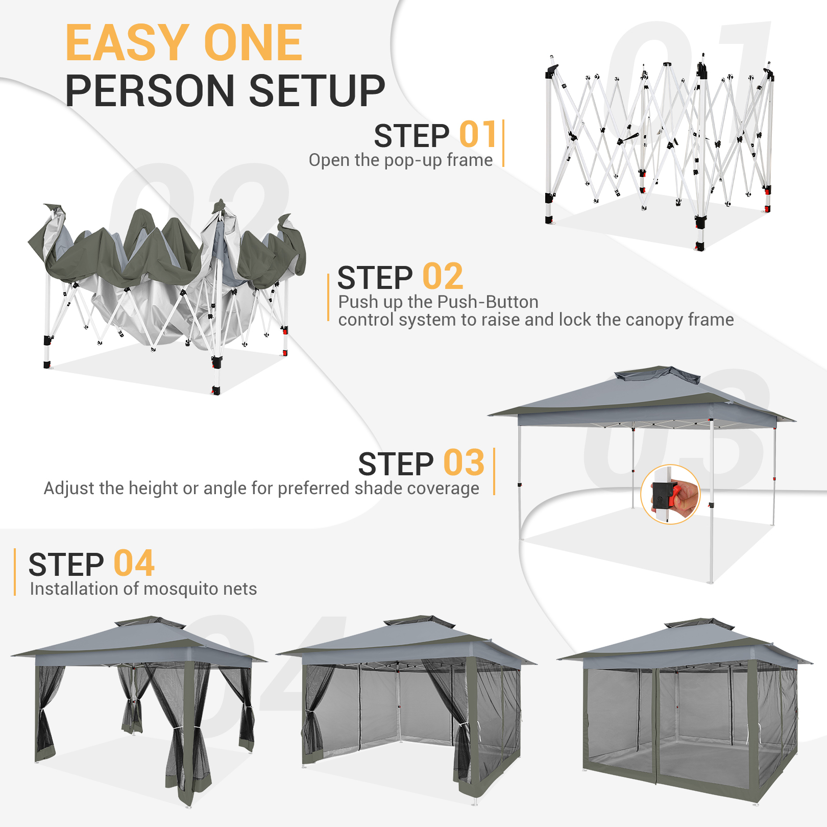 SANOPY 12x12 Outdoor Pop-up Gazebo Canopy with Mosquito Netting 2-Tiered Vented Top 3 Adjustable Height for Backyard, Garden, Lawn, Dark Gray