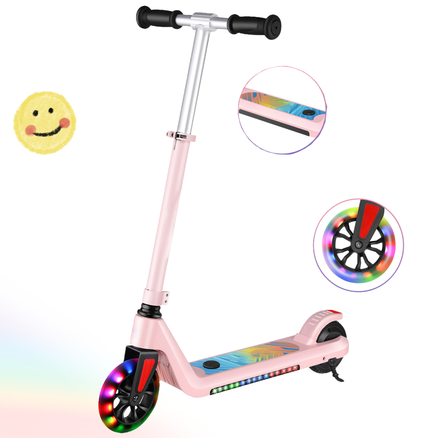 SANOPY Electric Scooter for Kids Ages 6-14, Adjustable Speed & Height, Colorful Lights, LED Display, 150W Motor, up to 10 mph, 80 Mins Ride Time, Pink
