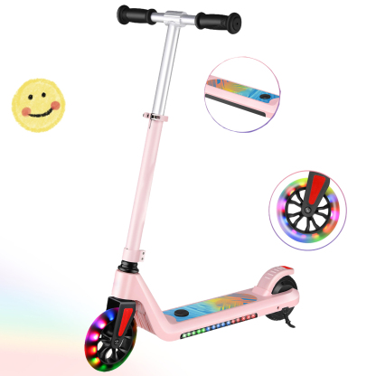 SANOPY Electric Scooter for Kids Ages 6-14, Adjustable Speed & Height, Colorful Lights, LED Display, 150W Motor, up to 10 mph, 80 Mins Ride Time, Pink