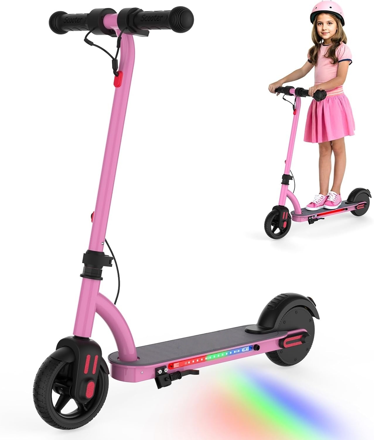 SANOPY Electric Scooter for Kids Ages 6-14 with Dynamic Lights, LED Display, 8 MPH, 80 mins Ride Time, Adjustable Handlebar Height, Lightweight Kids Electric Kick Scooter, Black