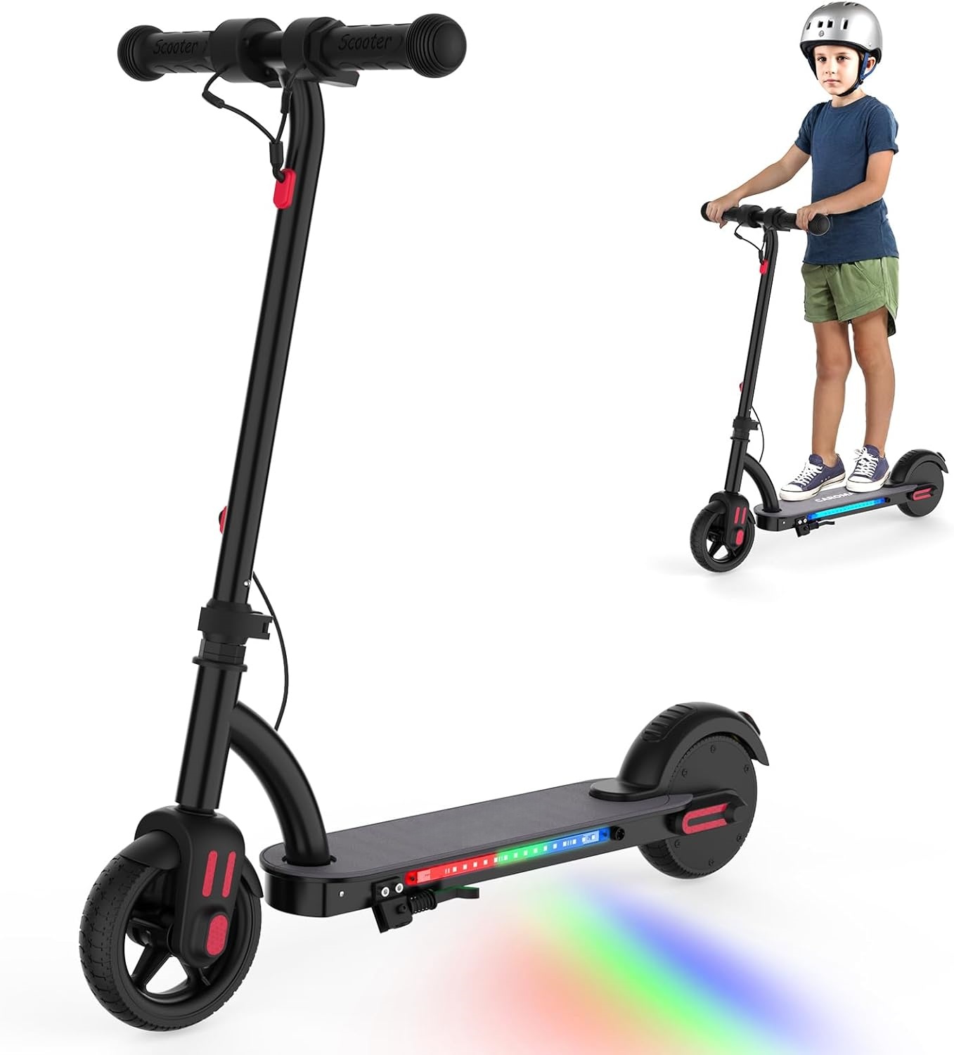 SANOPY Electric Scooter for Kids Ages 6-14 with Dynamic Lights, LED Display, 8 MPH, 80 mins Ride Time, Adjustable Handlebar Height, Lightweight Kids Electric Kick Scooter, Black