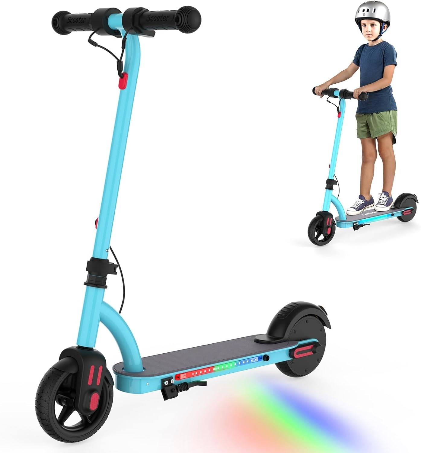 SANOPY Electric Scooter for Kids Ages 6-14 with Dynamic Lights, LED Display, 8 MPH, 80 mins Ride Time, Adjustable Handlebar Height, Lightweight Kids Electric Kick Scooter, Black