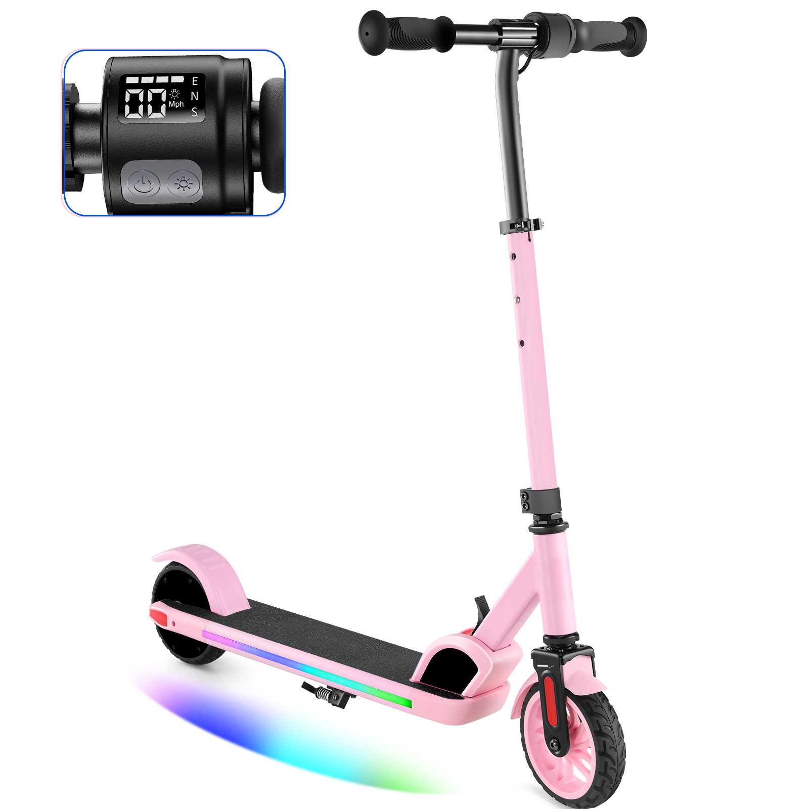 SANOPY Electric Scooter for Kids Ages 6-14 with Dynamic Lights, LED Display, 8 MPH, 80 mins Ride Time, Adjustable Handlebar Height, Lightweight Kids Electric Kick Scooter, Black