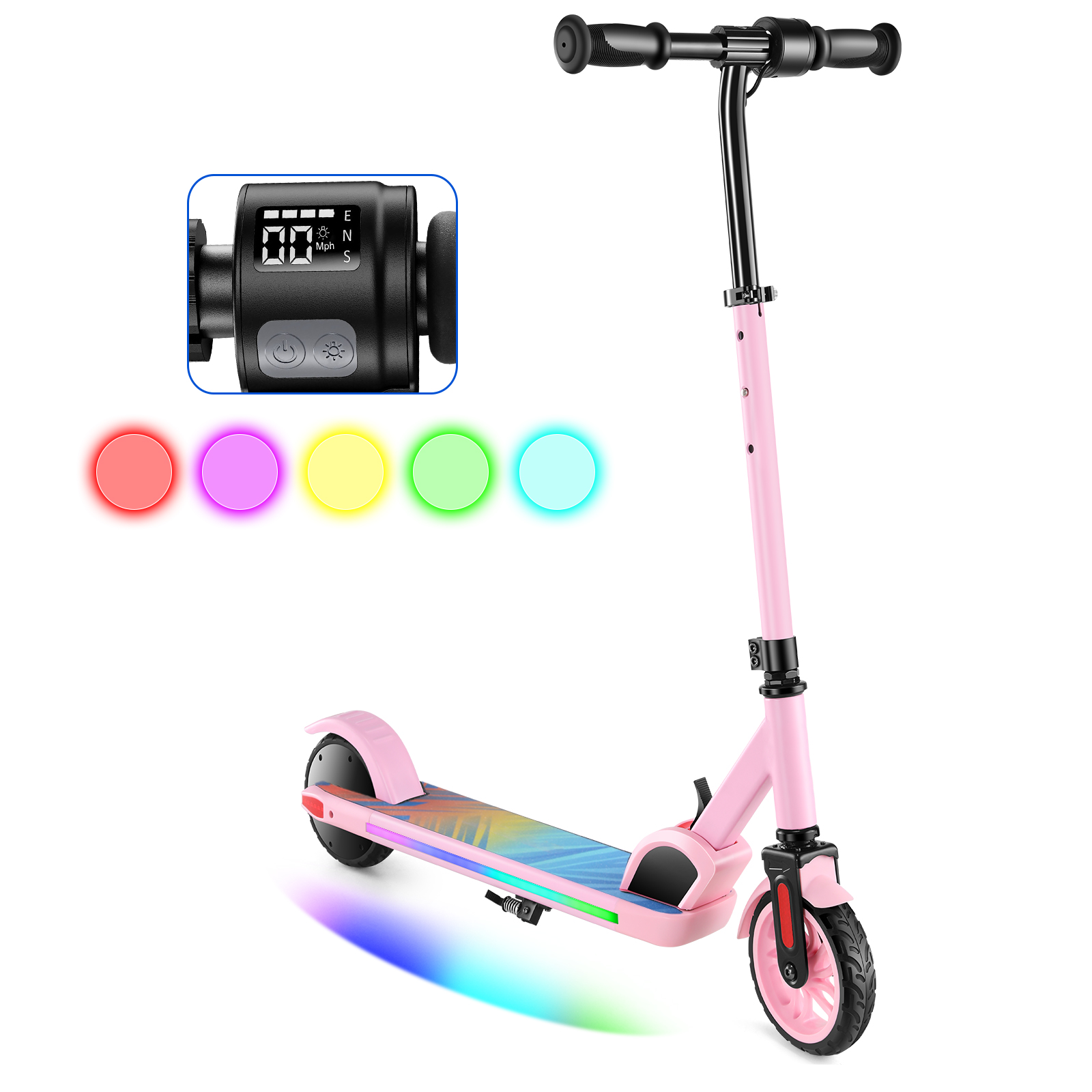 SANOPY Electric Scooter for Kids Ages 6-14 with Dynamic Lights, LED Display, 8 MPH, 80 mins Ride Time, Adjustable Handlebar Height, Lightweight Kids Electric Kick Scooter, Black