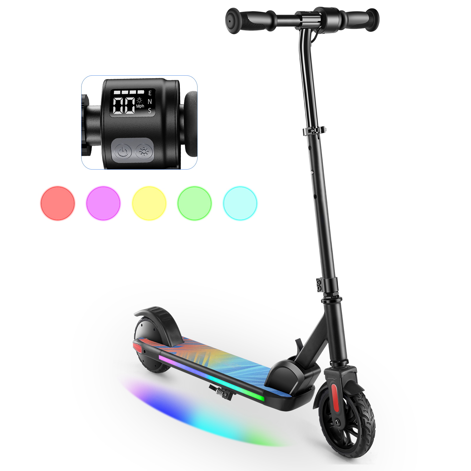 SANOPY Electric Scooter for Kids Ages 6-14 with Dynamic Lights, LED Display, 8 MPH, 80 mins Ride Time, Adjustable Handlebar Height, Lightweight Kids Electric Kick Scooter, Black