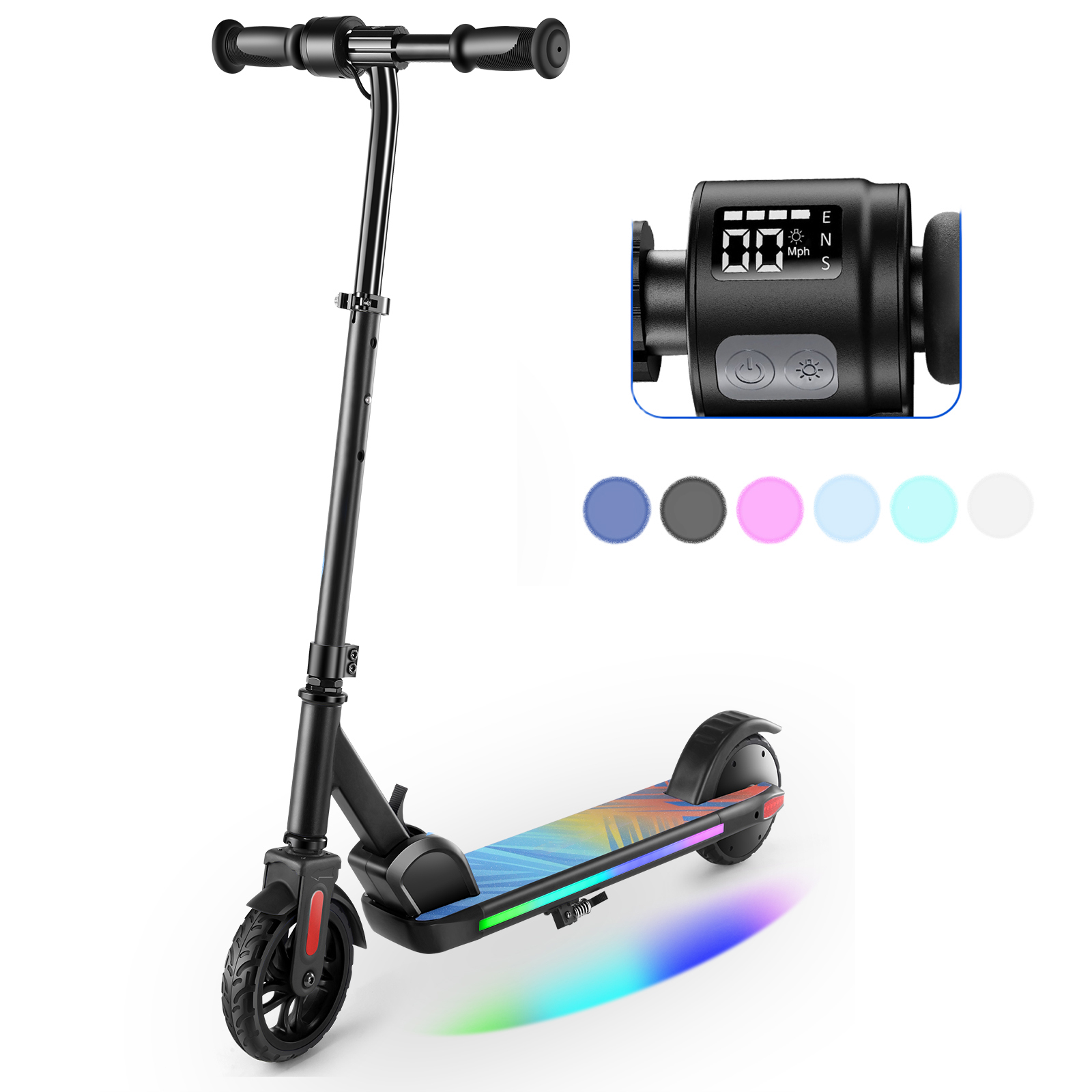 SANOPY Electric Scooter for Kids Ages 6-14, Adjustable Speed & Height, Colorful Lights, LED Display, 150W Motor, up to 10 mph, 80 Mins Ride Time, Pink
