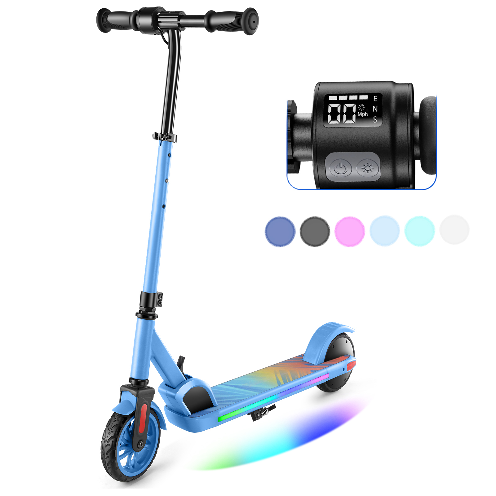 SANOPY Electric Scooter for Kids Ages 6-14, Adjustable Speed & Height, Colorful Lights, LED Display, 150W Motor, up to 10 mph, 80 Mins Ride Time, Pink