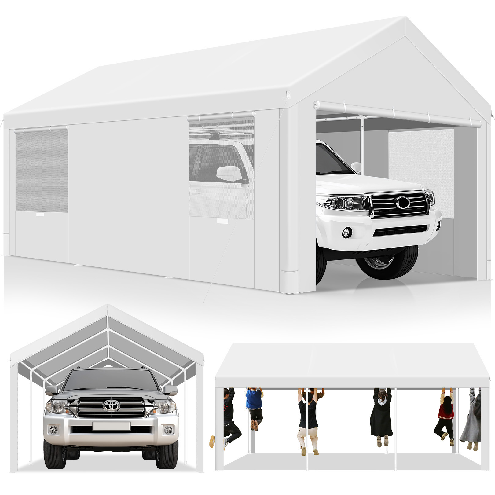 HOTEEL Carport Large Heavy Duty Car Canopy with Steel Frame, Portable Garage Wedding Tent Big Tents Carports Shelter, All-Season Tarp for Outdoor Party Birthday
