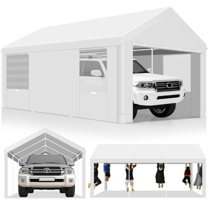 HOTEEL Carport Large Heavy Duty Car Canopy with Steel Frame, Portable Garage Wedding Tent Big Tents Carports Shelter, All-Season Tarp for Outdoor Party Birthday