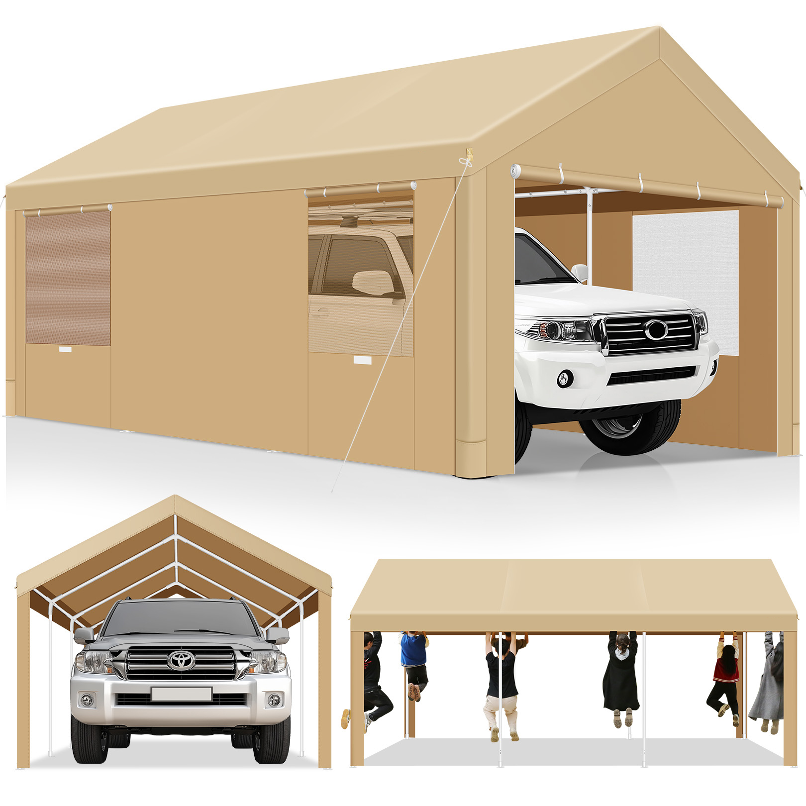 HOTEEL Carport Large Heavy Duty Car Canopy with Steel Frame, Portable Garage Wedding Tent Big Tents Carports Shelter, All-Season Tarp for Outdoor Party Birthday