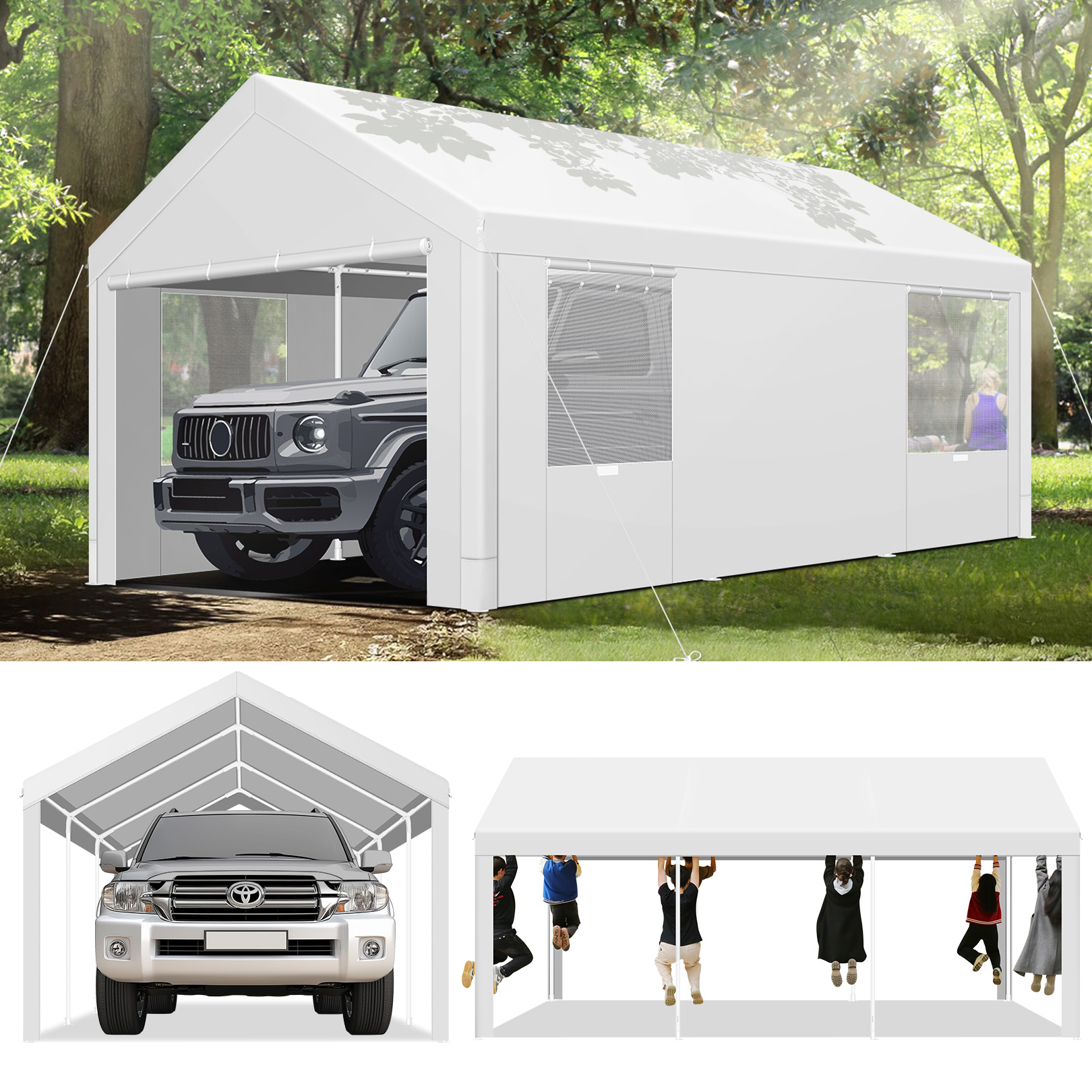Hoteel Large Heavy Duty Carport with Steel Frame, Portable Garage Carport Wedding Tent Gazebo Big Tents Shelter with Waterproof Top Cover, All-Season Tarp