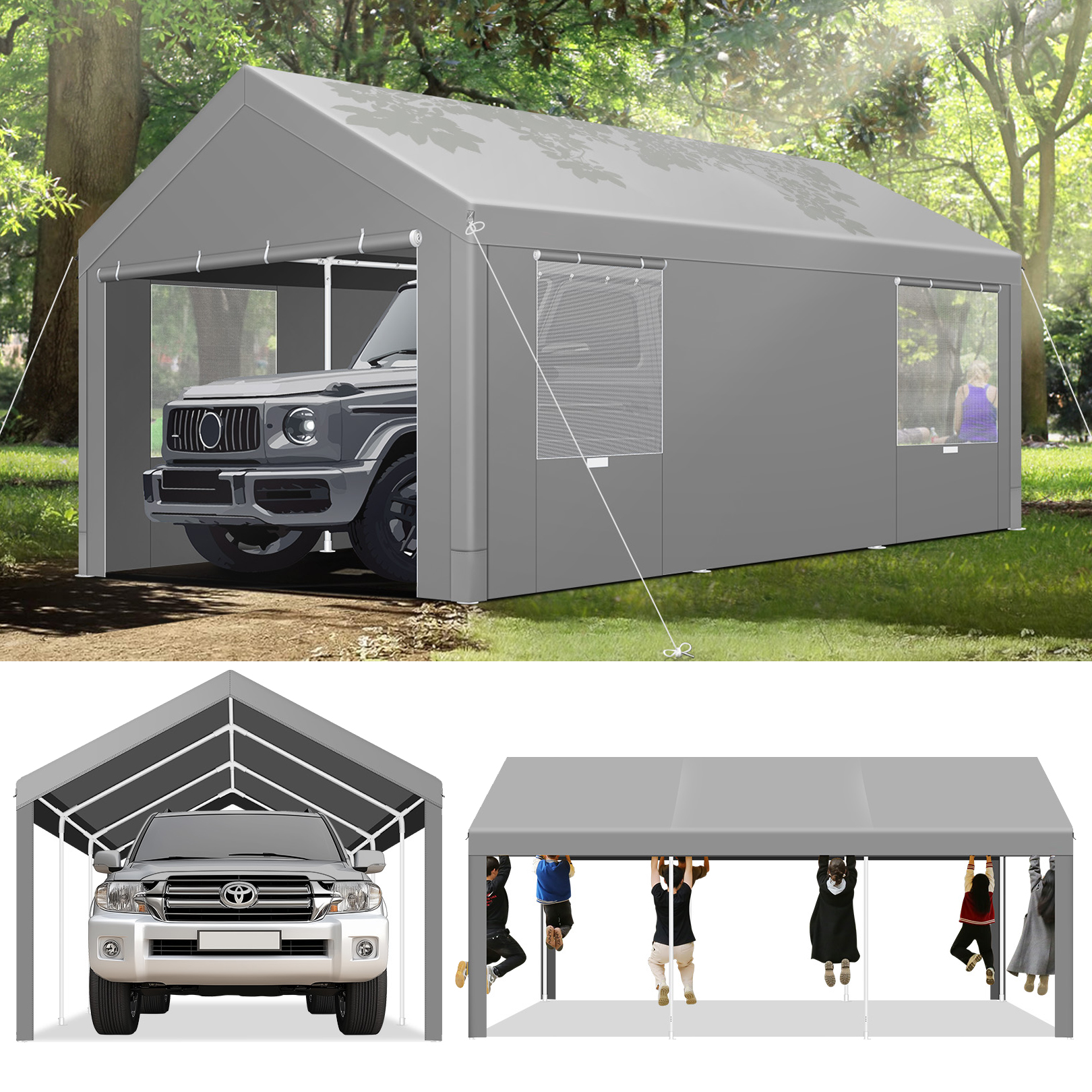 Hoteel Large Heavy Duty Carport with Steel Frame, Portable Garage Carport Wedding Tent Gazebo Big Tents Shelter with Waterproof Top Cover, All-Season Tarp