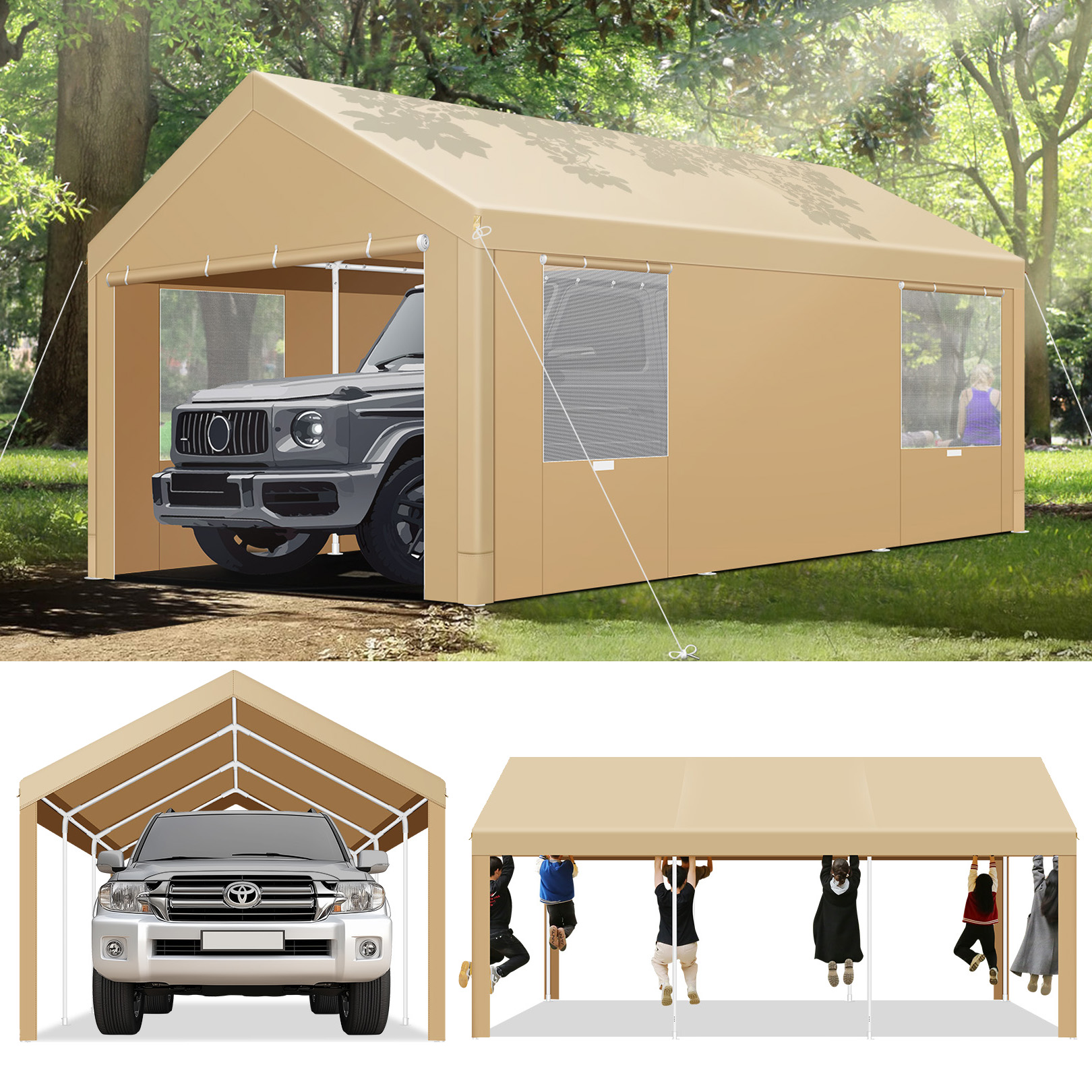 Hoteel Large Heavy Duty Carport with Steel Frame, Portable Garage Carport Wedding Tent Gazebo Big Tents Shelter with Waterproof Top Cover, All-Season Tarp