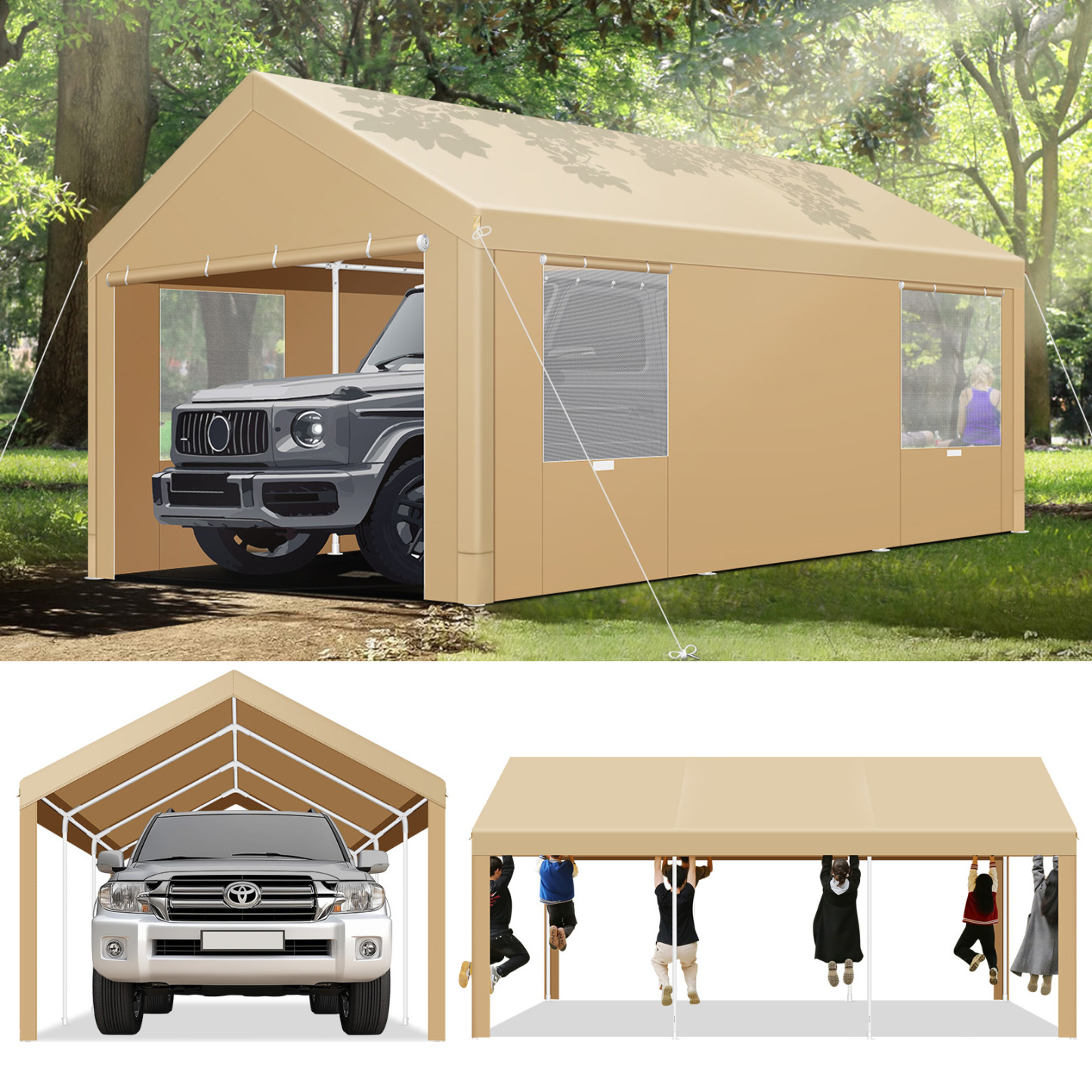 Hoteel Large Heavy Duty Carport with Steel Frame, Portable Garage Carport Wedding Tent Gazebo Big Tents Shelter with Waterproof Top Cover, All-Season Tarp