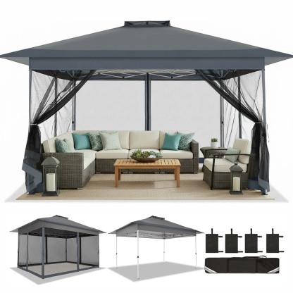 HOTEEL Outdoor Pop-up Gazebo Canopy with Mosquito Netting 2-Tiered Vented Top 3 Adjustable Height for Backyard, Garden, Lawn