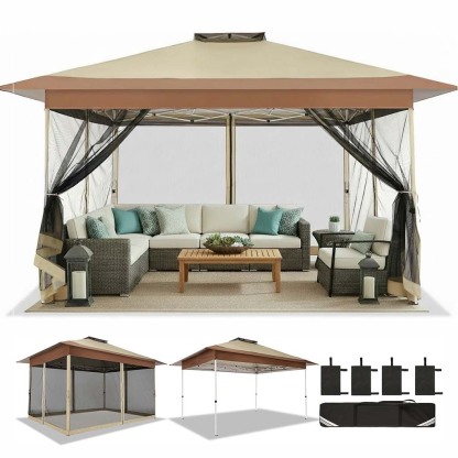 HOTEEL Outdoor Pop-up Gazebo Canopy with Mosquito Netting 2-Tiered Vented Top 3 Adjustable Height for Backyard, Garden, Lawn