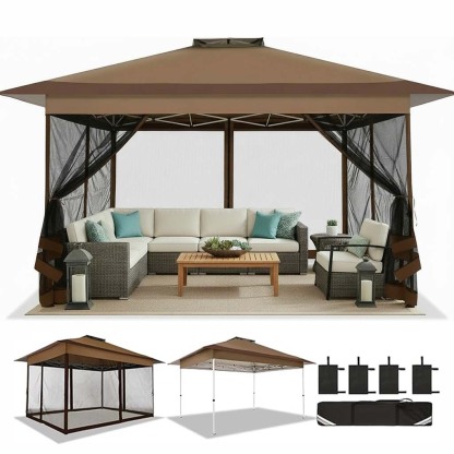 HOTEEL Outdoor Pop-up Gazebo Canopy with Mosquito Netting 2-Tiered Vented Top 3 Adjustable Height for Backyard, Garden, Lawn