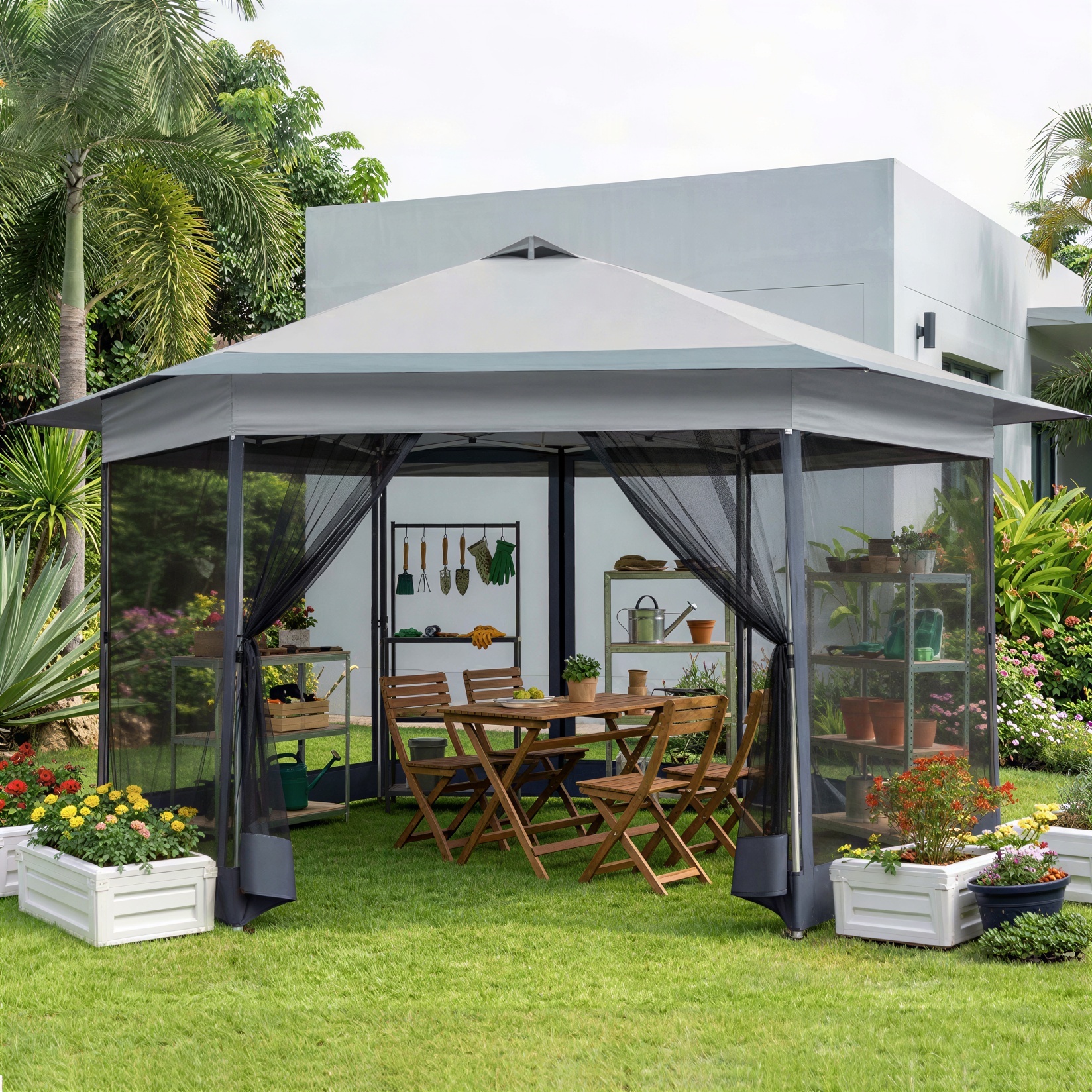 HOTEEL 16x16 ft Hexagon Pop Up Gazebo with Netting, 256 Square Feet Extra Large Shade Area Outdoor Canopy Tent, Patio Gazebo with 3 Adjustable Heights & Carry Bag