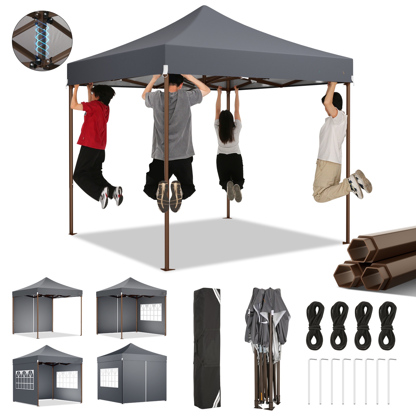 SANOPY 10x10 Heavy Duty Pop Up Canopy Tent with 4 Sidewalls, Commercial Instant Waterproof Canopy Tent, UV 50+ with Silver Coated, Upgraded Thickened Hexagonal Legs, White