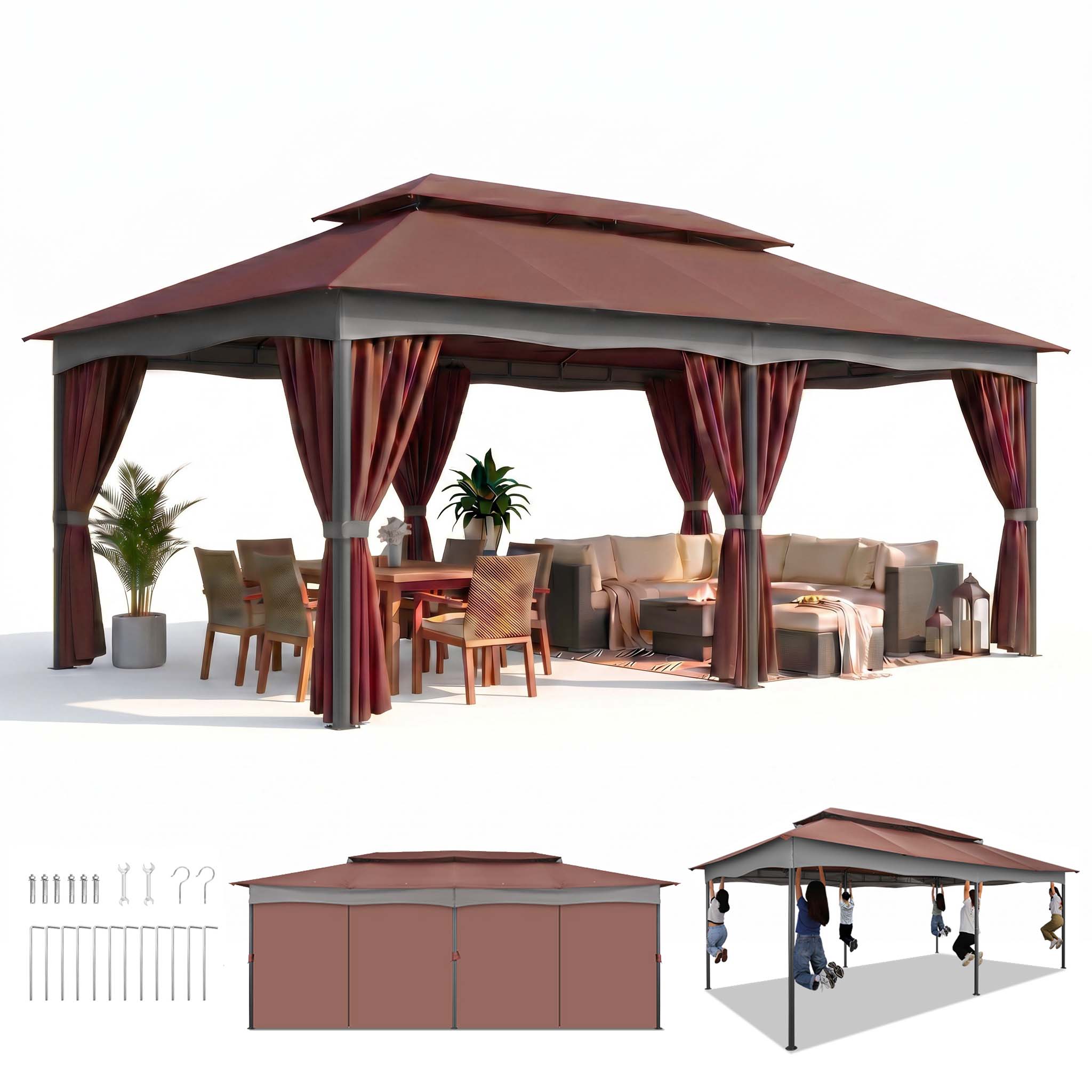 HOTEEL 10x10 Gazebos for Patios, Canopy Tent Outdoor Gazebo Backyard Gazebo Patio with Mosquito Netting and Double Roof for Party, Wedding, BBQ and Event,
