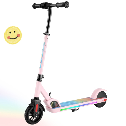 SANOPY Electric Scooter for Kids Ages 6-14, Adjustable Speed & Height, Colorful Lights, LED Display, 150W Motor, up to 10 mph, 80 Mins Ride Time, Pink