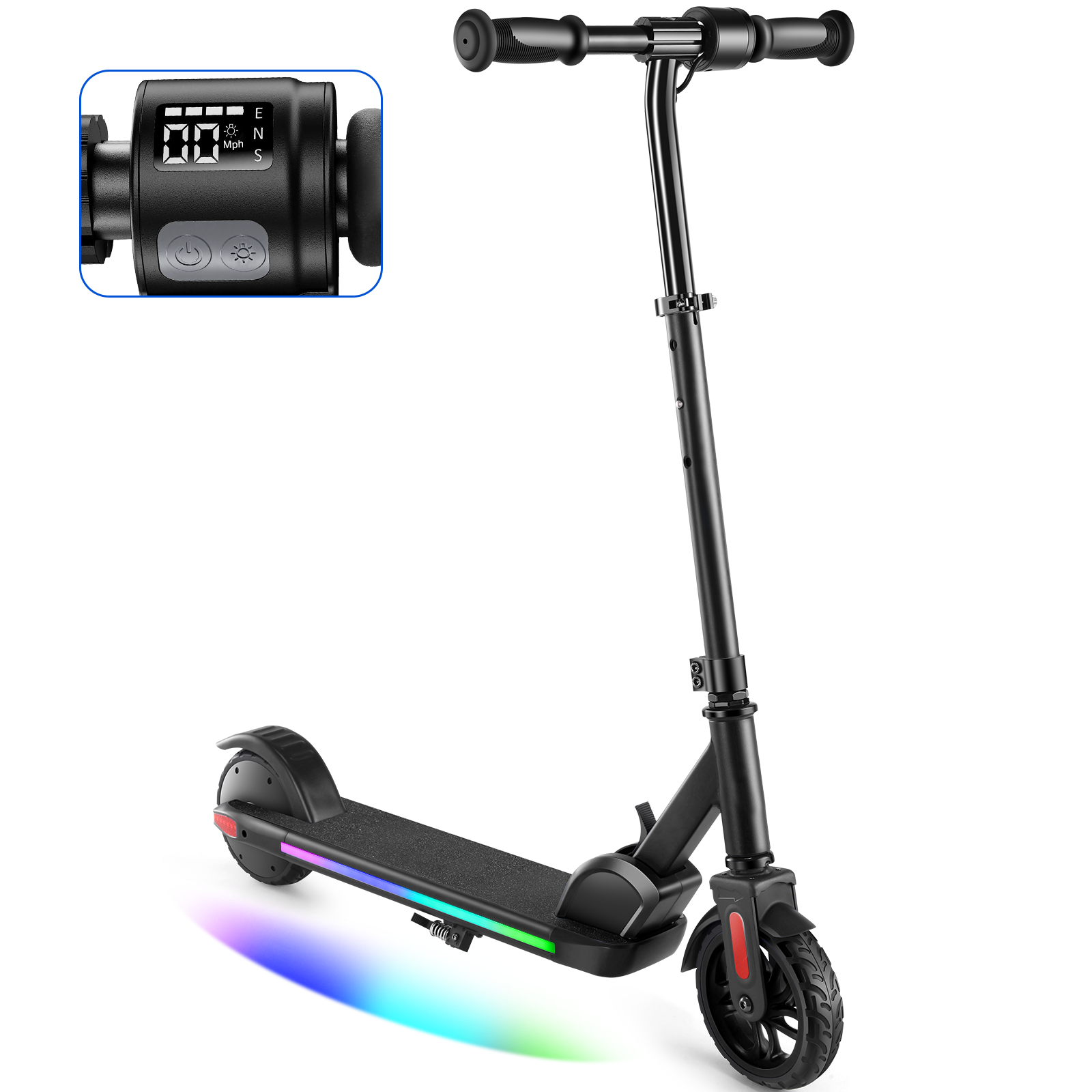 SANOPY Electric Scooter for Kids Ages 6-14 with Dynamic Lights, LED Display, 8 MPH, 80 mins Ride Time, Adjustable Handlebar Height, Lightweight Kids Electric Kick Scooter, Black