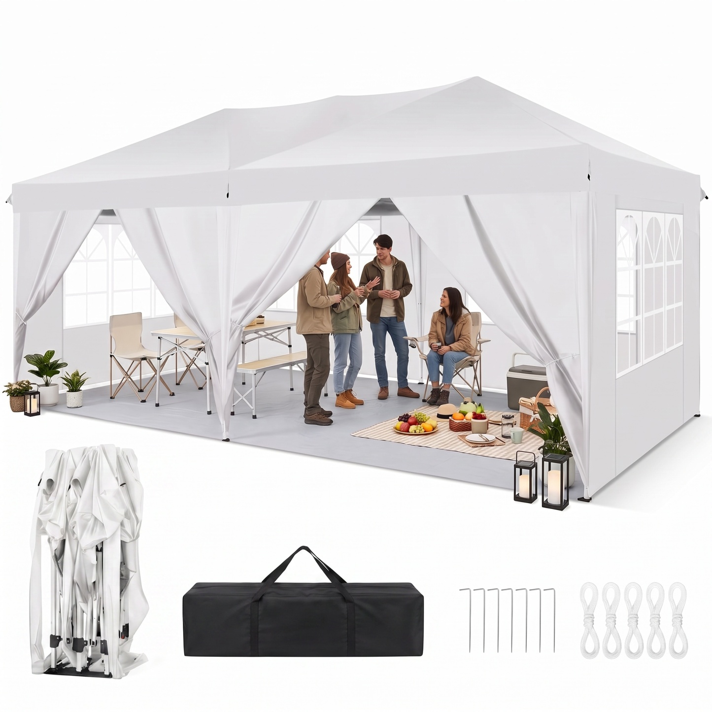 SANOPY 10' x 20' EZ Pop Up Canopy Tent Party Tent Outdoor Event Instant Tent Gazebo with 6 Removable Sidewalls and Carry Bag