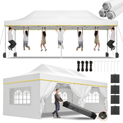 SANOPY 10x10 Heavy Duty Pop Up Canopy Tent with 4 Sidewalls, Commercial Instant Waterproof Canopy Tent, UV 50+ with Silver Coated, Upgraded Thickened Hexagonal Legs, White