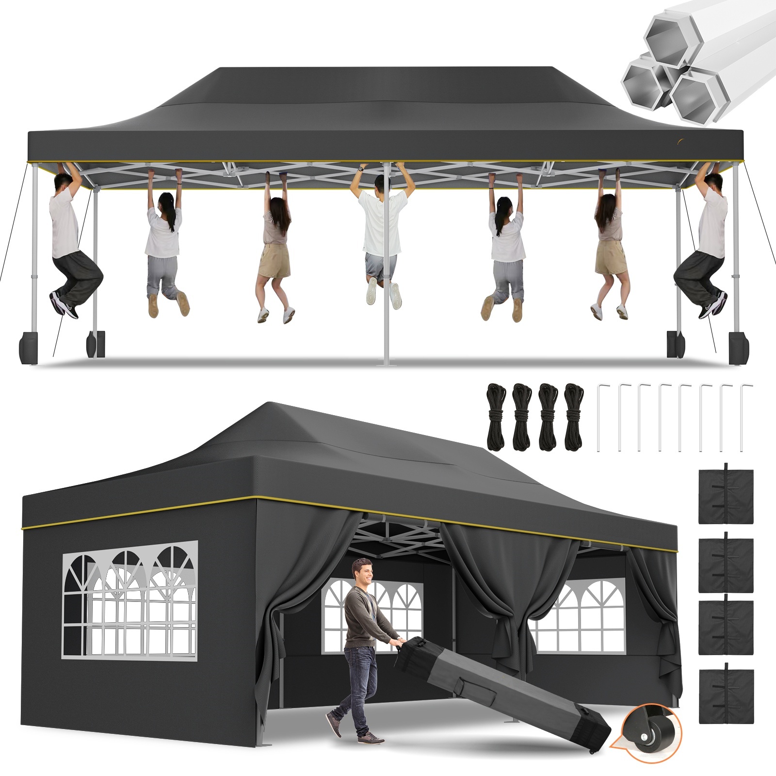 SANOPY 10x10 Heavy Duty Pop Up Canopy Tent with 4 Sidewalls, Commercial Instant Waterproof Canopy Tent, UV 50+ with Silver Coated, Upgraded Thickened Hexagonal Legs, White