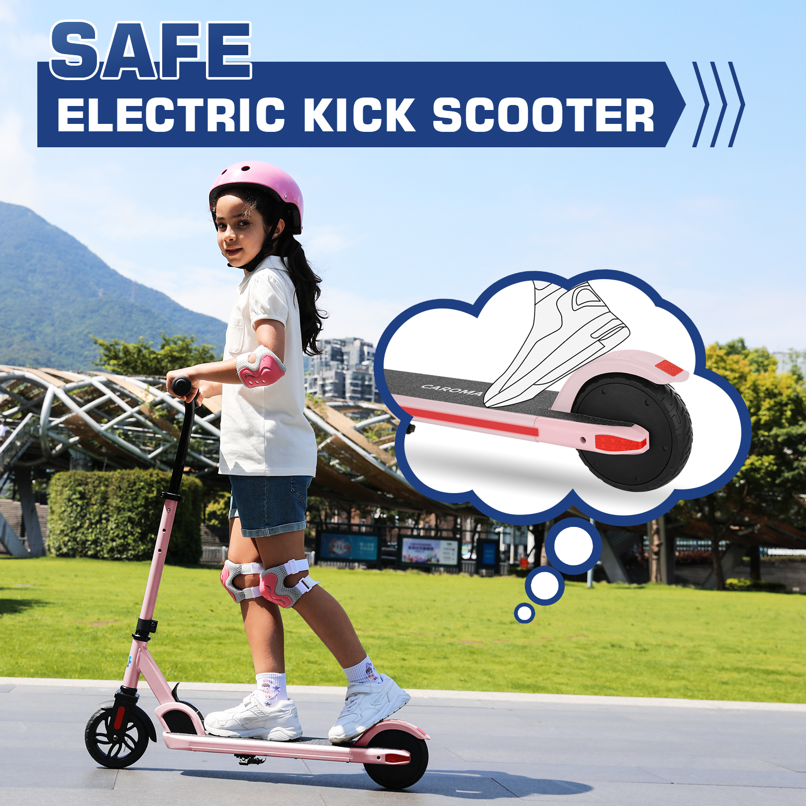SANOPY Electric Scooter for Kids Ages 6-14, Adjustable Speed & Height, Colorful Lights, LED Display, 150W Motor, up to 10 mph, 80 Mins Ride Time, Pink