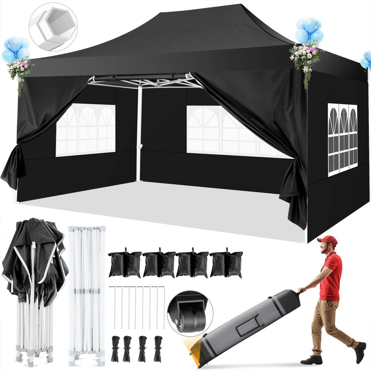SANOPY 10x10 Heavy Duty Pop Up Canopy Tent with 4 Sidewalls, Commercial Instant Waterproof Canopy Tent, UV 50+ with Silver Coated, Upgraded Thickened Hexagonal Legs, White