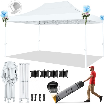 SANOPY 10' x 15' Heavy Duty Pop up Canopy, Instant Commercial Tent for Party with White Upgraded Hexagonal Bracket, Portable Gazebo with 4 Sangbags, Roller Bag, White