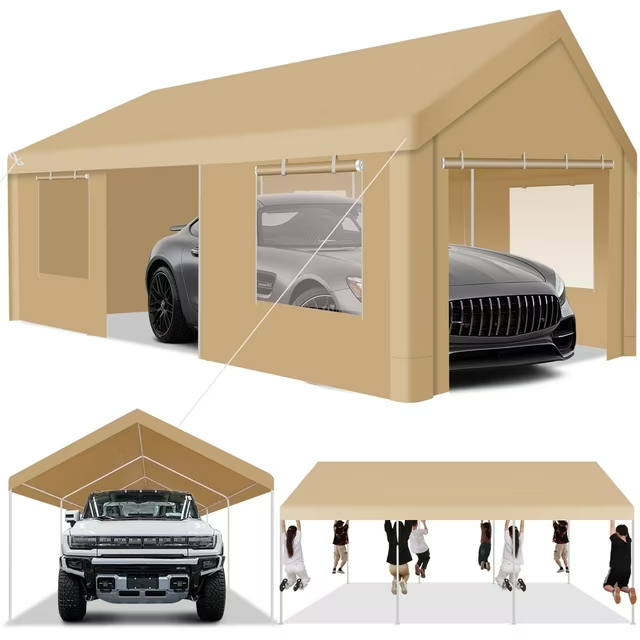 HOTEEL Carport Large Heavy Duty Car Canopy with Steel Frame, Portable Garage Wedding Tent Big Tents Carports Shelter, All-Season Tarp for Outdoor Party Birthday