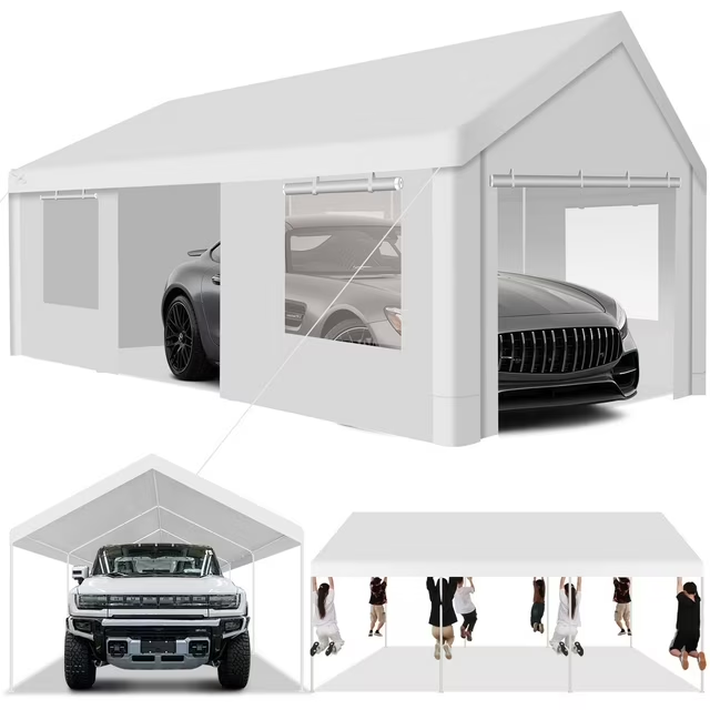 HOTEEL Carport Large Heavy Duty Car Canopy with Steel Frame, Portable Garage Wedding Tent Big Tents Carports Shelter, All-Season Tarp for Outdoor Party Birthday