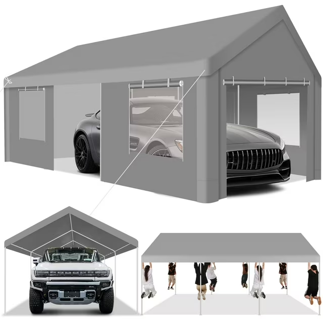 HOTEEL Carport Large Heavy Duty Car Canopy with Steel Frame, Portable Garage Wedding Tent Big Tents Carports Shelter, All-Season Tarp for Outdoor Party Birthday