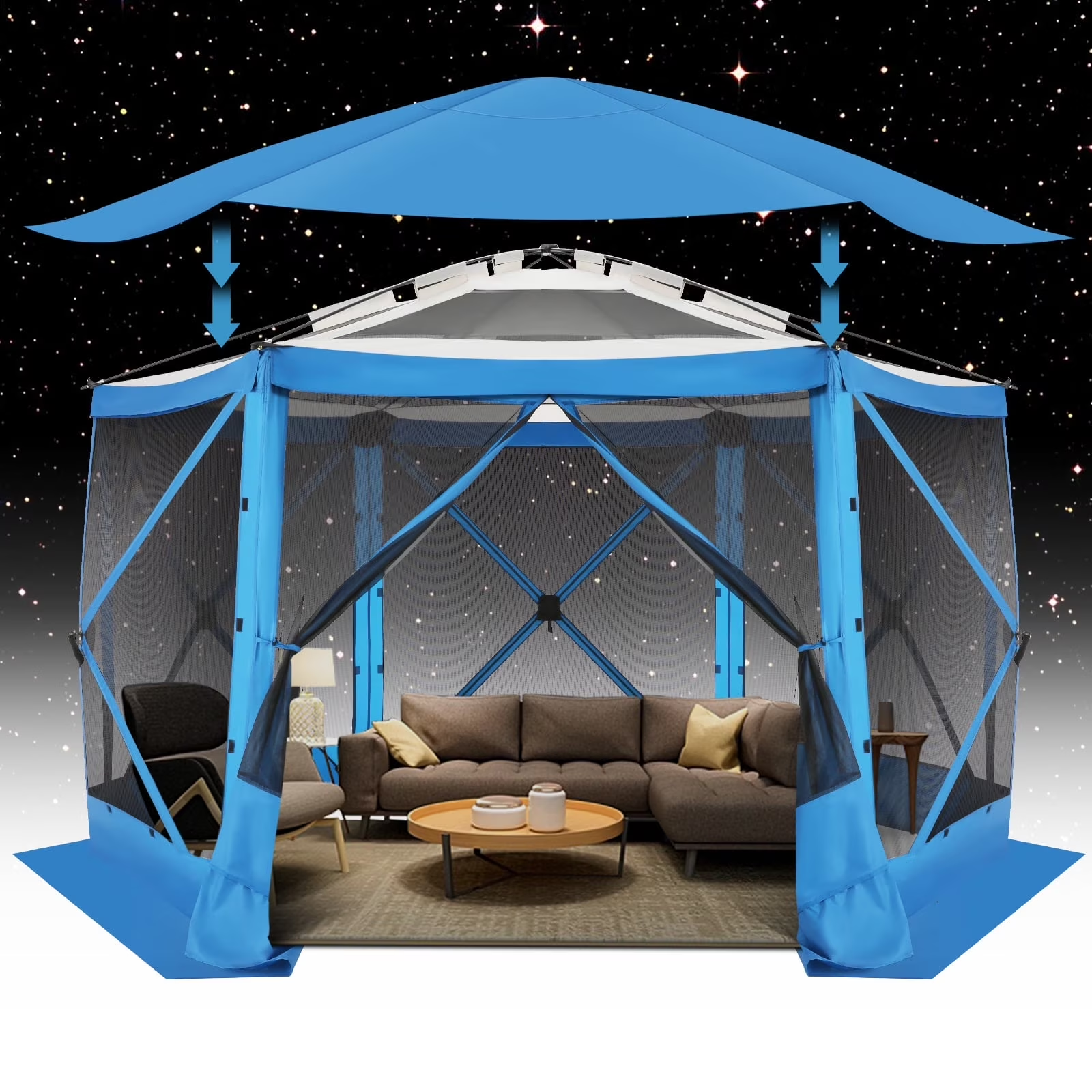 Hoteel Camping Gazebo Screen Tent, 5 Sided Pop-up Canopy Shelter with Mesh Windows, Portable Carry Bag, Stakes, Waterproof, UV 50+, Large Shade Tents for Outdoor Camping, Backyard