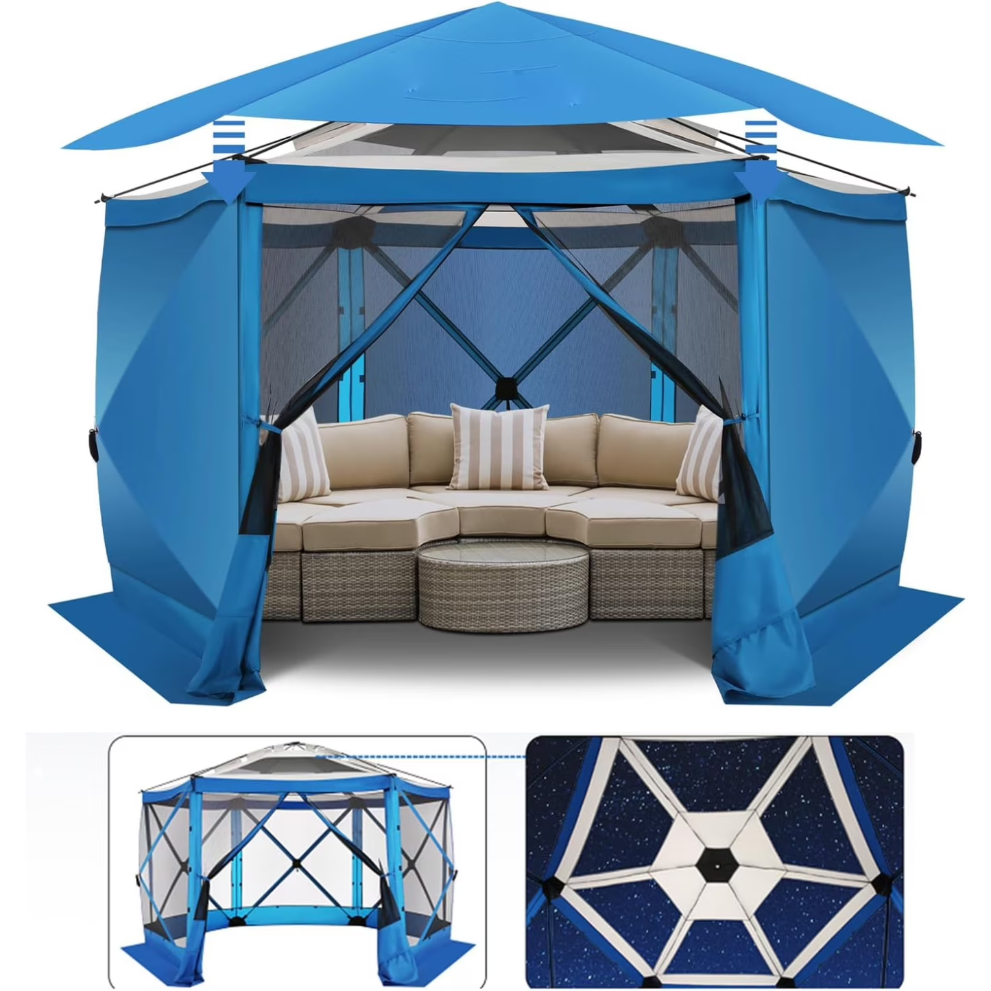 Hoteel Camping Gazebo Screen Tent, 5 Sided Pop-up Canopy Shelter with Mesh Windows, Portable Carry Bag, Stakes, Waterproof, UV 50+, Large Shade Tents for Outdoor Camping, Backyard