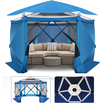 Hoteel Camping Gazebo Screen Tent, 5 Sided Pop-up Canopy Shelter with Mesh Windows, Portable Carry Bag, Stakes, Waterproof, UV 50+, Large Shade Tents for Outdoor Camping, Backyard
