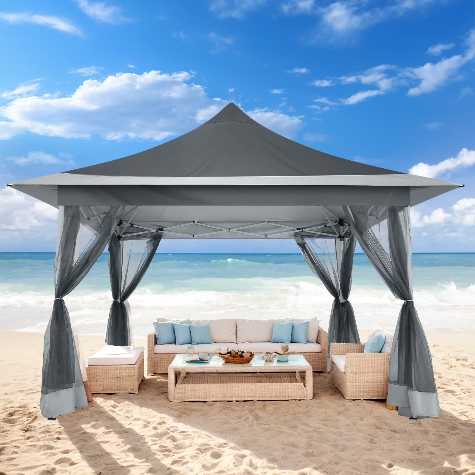 HOTEEL Pop up Gazebo Tent Waterproof Instant Outdoor Sun Shade Canopy with Mosquito Nettings, Double Roofs for Shade for Lawn, Garden, Backyard & Deck