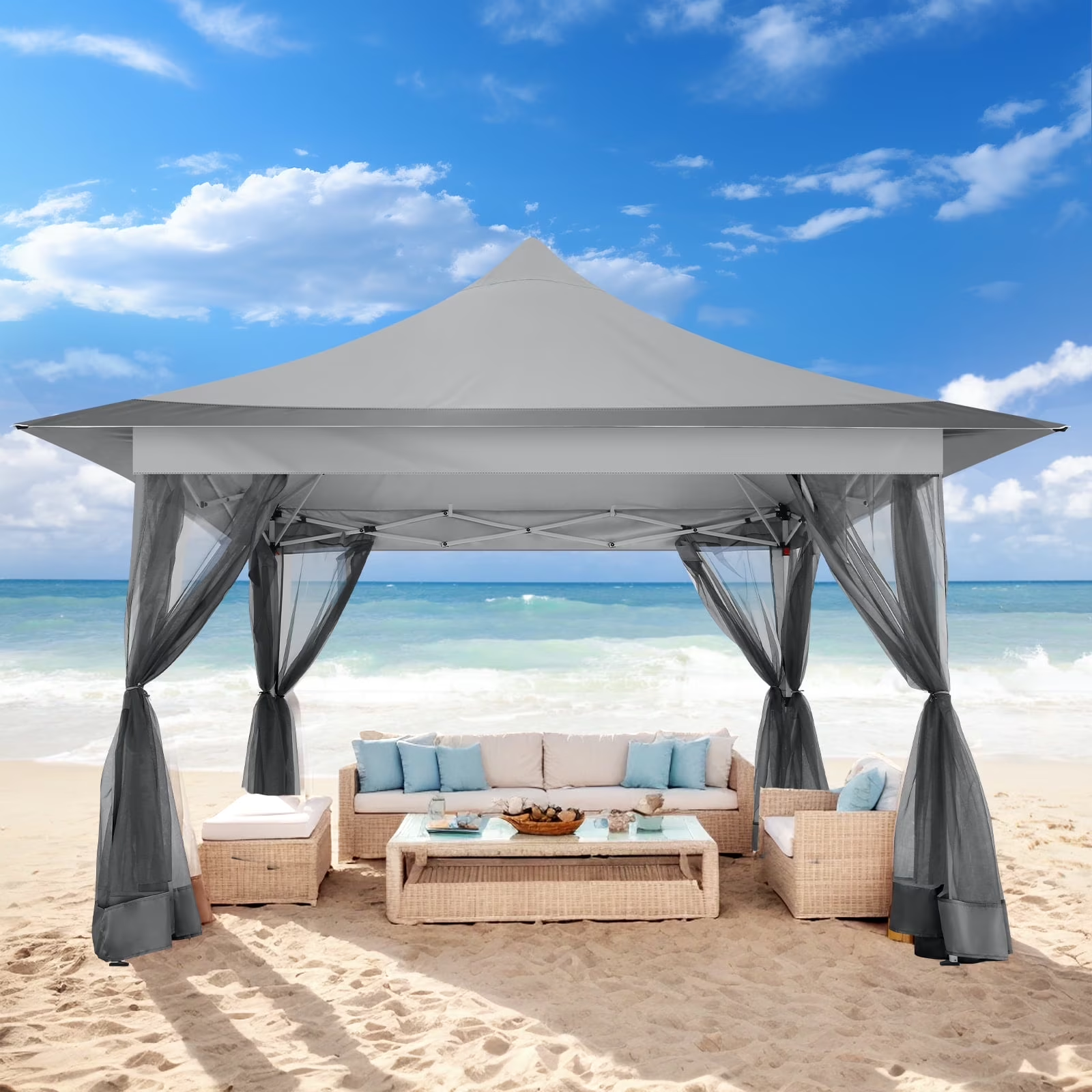HOTEEL Pop up Gazebo Tent Waterproof Instant Outdoor Sun Shade Canopy with Mosquito Nettings, Double Roofs for Shade for Lawn, Garden, Backyard & Deck