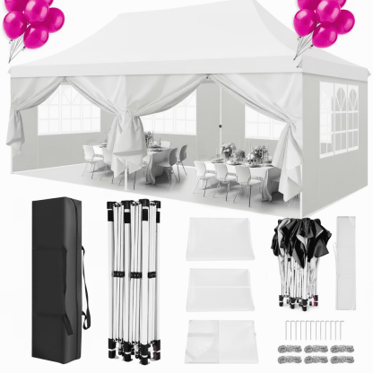 Hoteel 10'x20' Pop up Canopy Tent with 6 Removable Sidewalls, Instant Outdoor Canopy Shelter with Upgrade Raised Roof and Carry Bag