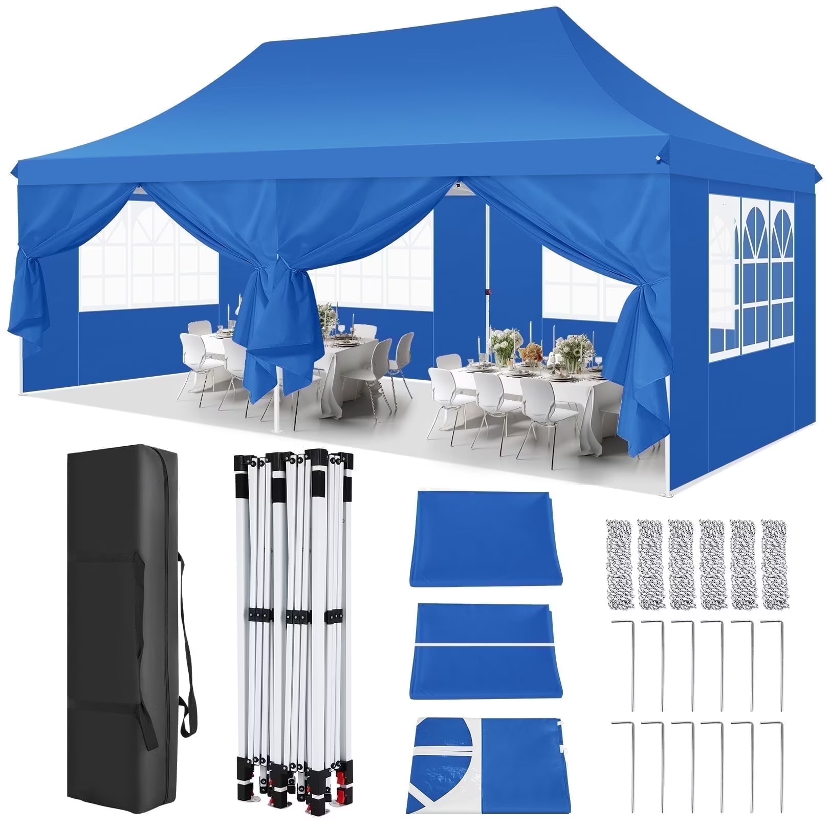 Hoteel 10'x20' Pop up Canopy Tent with 6 Removable Sidewalls, Instant Outdoor Canopy Shelter with Upgrade Raised Roof and Carry Bag