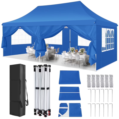 Hoteel 10'x20' Pop up Canopy Tent with 6 Removable Sidewalls, Instant Outdoor Canopy Shelter with Upgrade Raised Roof and Carry Bag