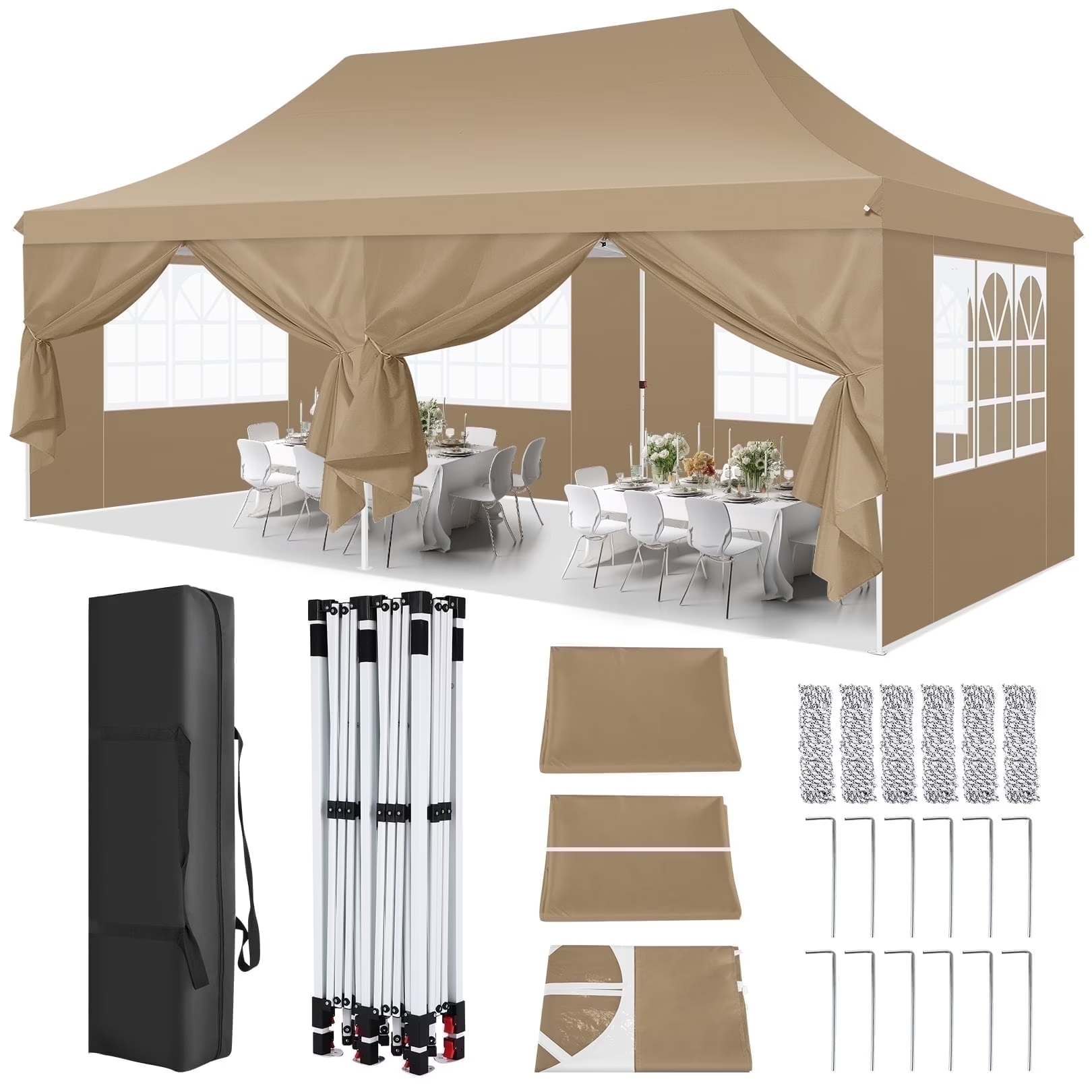 Hoteel 10'x20' Pop up Canopy Tent with 6 Removable Sidewalls, Instant Outdoor Canopy Shelter with Upgrade Raised Roof and Carry Bag