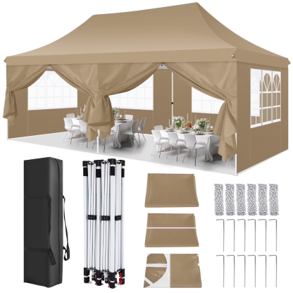 Hoteel 10'x20' Pop up Canopy Tent with 6 Removable Sidewalls, Instant Outdoor Canopy Shelter with Upgrade Raised Roof and Carry Bag