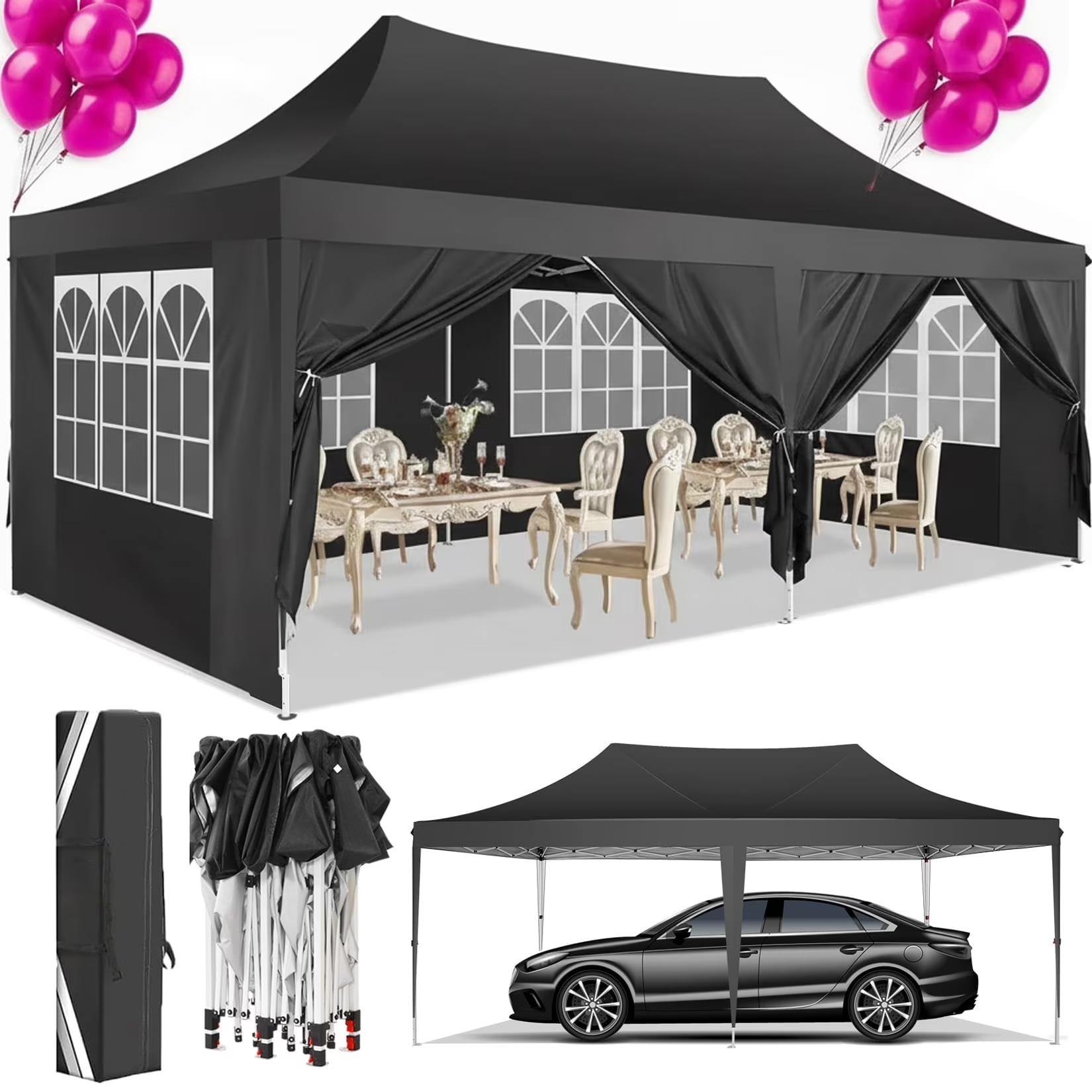 Hoteel 10'x20' Pop up Canopy Tent with 6 Removable Sidewalls, Instant Outdoor Canopy Shelter with Upgrade Raised Roof and Carry Bag