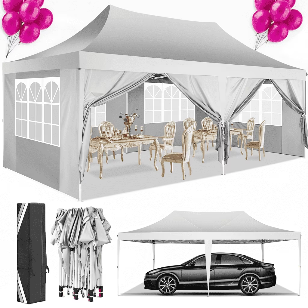 Hoteel 10'x20' Pop up Canopy Tent with 6 Removable Sidewalls, Instant Outdoor Canopy Shelter with Upgrade Raised Roof and Carry Bag