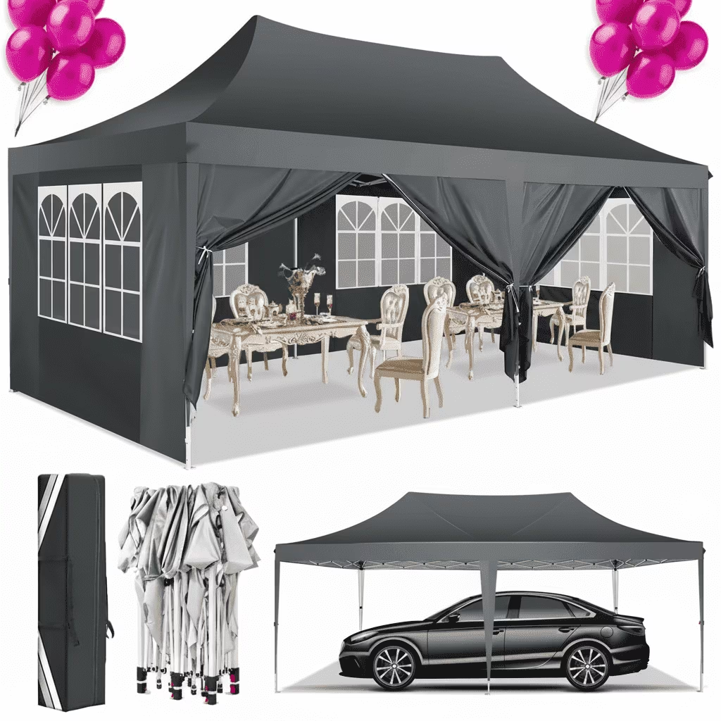 Hoteel 10'x20' Pop up Canopy Tent with 6 Removable Sidewalls, Instant Outdoor Canopy Shelter with Upgrade Raised Roof and Carry Bag