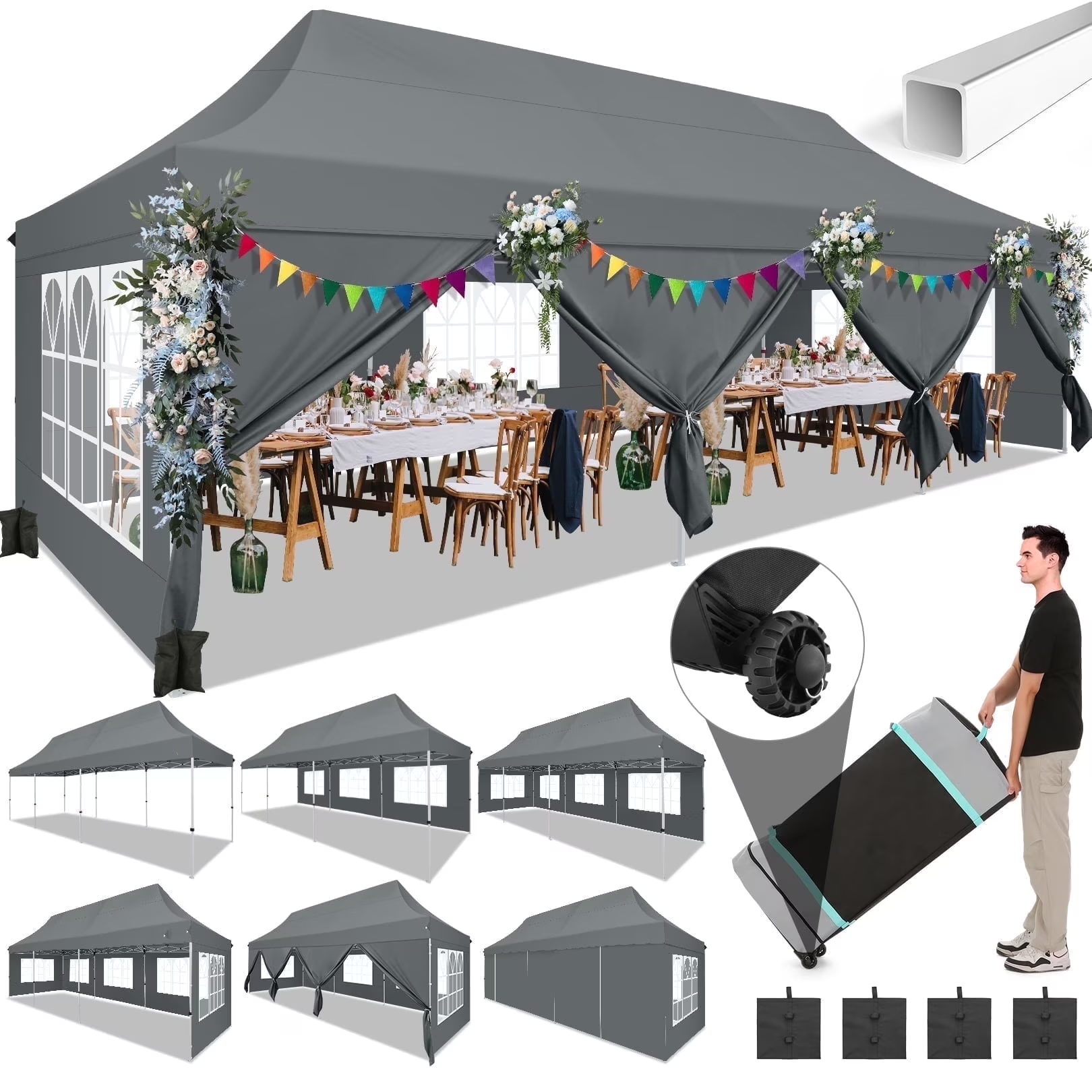 Hoteel 10'x20' Pop up Canopy Tent with 6 Removable Sidewalls, Instant Outdoor Canopy Shelter with Upgrade Raised Roof and Carry Bag