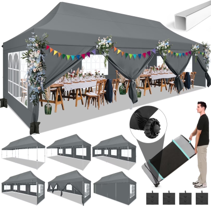 Hoteel 10'x20' Pop up Canopy Tent with 6 Removable Sidewalls, Instant Outdoor Canopy Shelter with Upgrade Raised Roof and Carry Bag